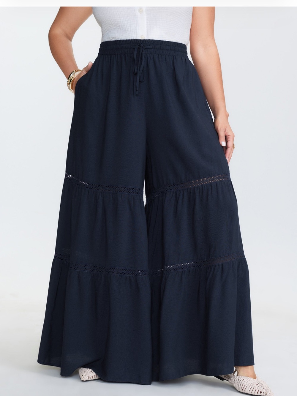Bloom Chic boho navy blue wide leg pants size 18 nwt